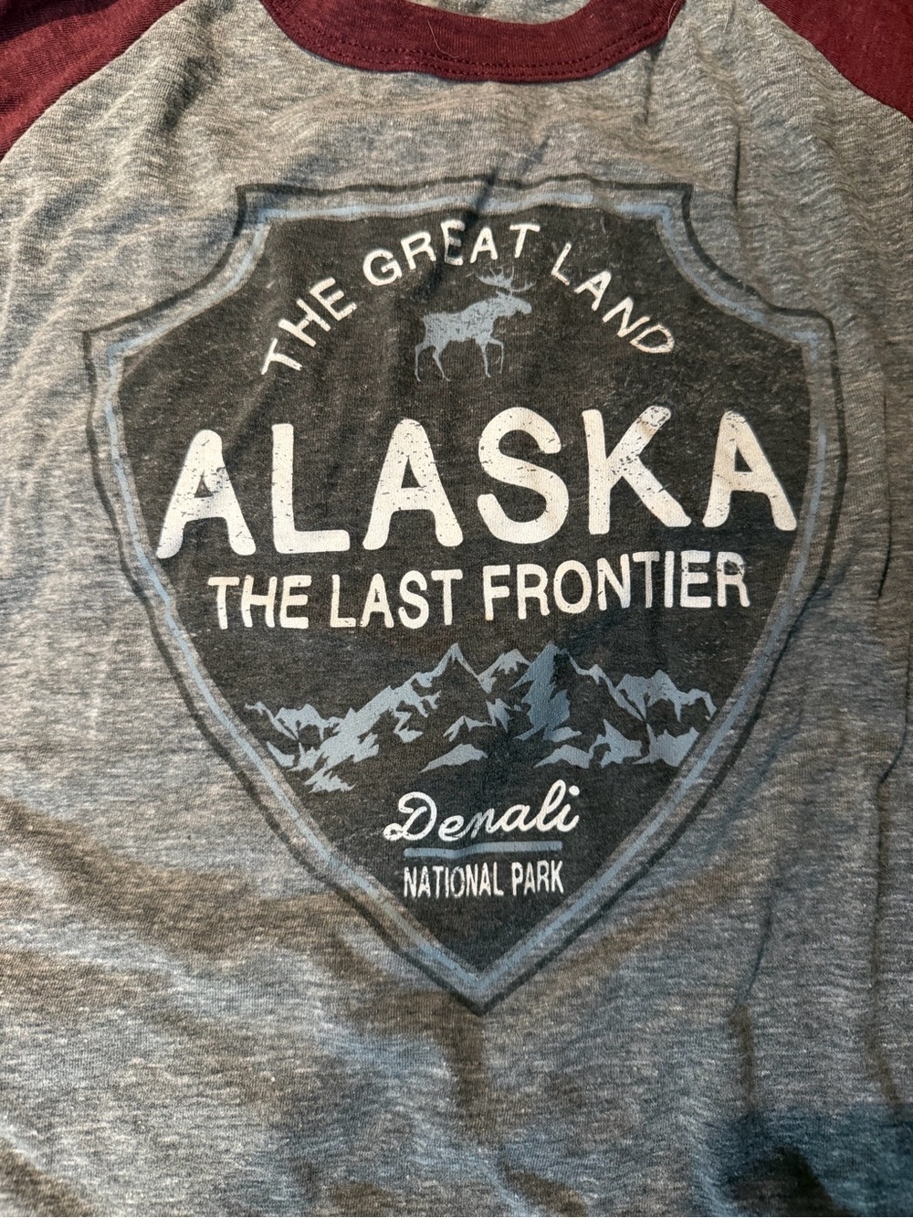 Alaska Denali National Park Graphic Tee - Gray with Maroon Trim